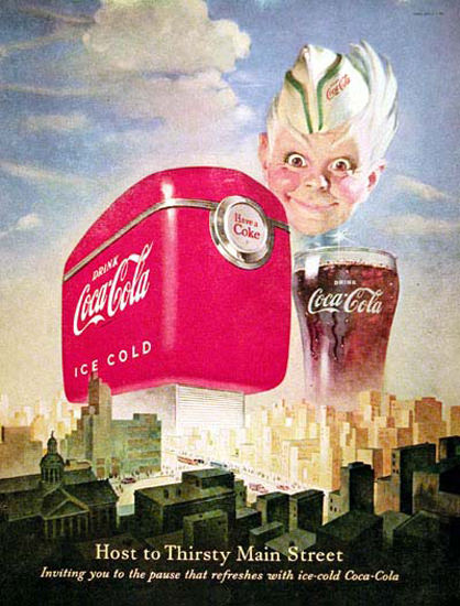 Coca-Cola Ice Cold Cooler 1950 Main Street | Vintage Ad and Cover Art 1891-1970