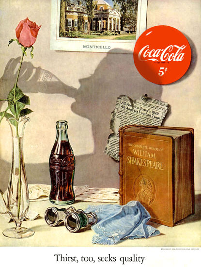 Coca-Cola Monticello William Shakespeare Quality | Sex Appeal Vintage Ads and Covers 1891-1970