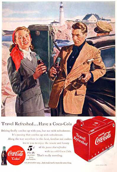 Coca-Cola Seaside 1949 Travel Cooler Ice Chest | Vintage Ad and Cover Art 1891-1970