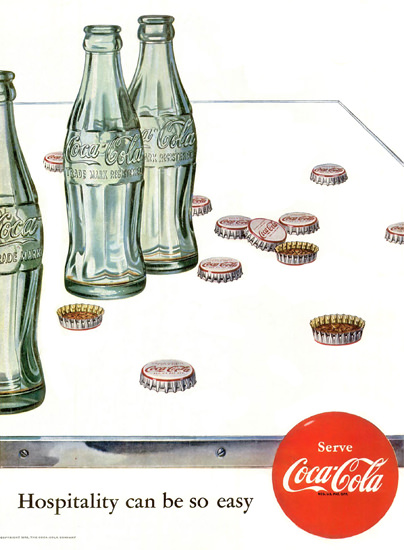 Coca-Cola Bottle Caps Hospitality Can Be So Easy 1952 | Vintage Ad and Cover Art 1891-1970