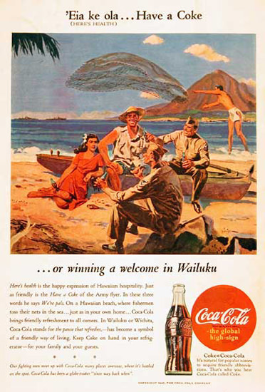 Coca-Cola US Army 1945 In Hawaii Wailuku Coke | Vintage Ad and Cover Art 1891-1970