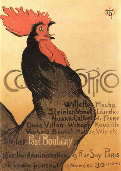 Cocorico Paris French Rooster Theophile Steinlen | Vintage Ad and Cover Art 1891-1970