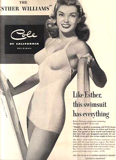 Cole Swim Suit Esther Williams 1949 California | Sex Appeal Vintage Ads and Covers 1891-1970