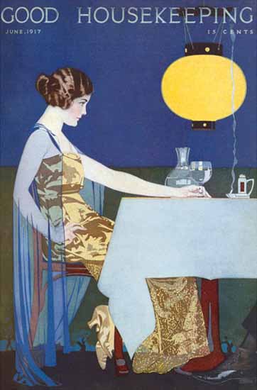 Coles Phillips Good Housekeeping June 1917 Lady Restaurant Copyright C | 200 Coles Phillips Magazine Covers and Ads 1908-1927