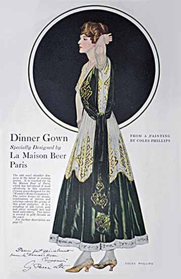 Coles Phillips La Maison Beer Paris Dinner Gown 1916 C | 200 Coles Phillips Magazine Covers and Ads 1908-1927