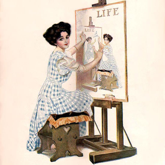 Coles Phillips Life Magazine From The Mirror 1909-08-19 Copyright crop | Best of Vintage Cover Art 1900-1970