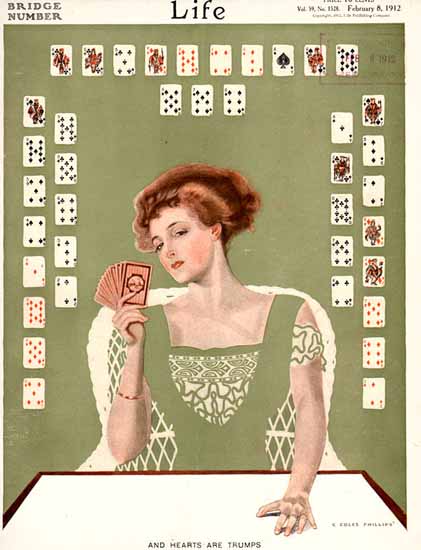 Coles Phillips Life Magazine Hearts are Trumps 1912-02-08 Copyright | Life Magazine Graphic Art Covers 1891-1936