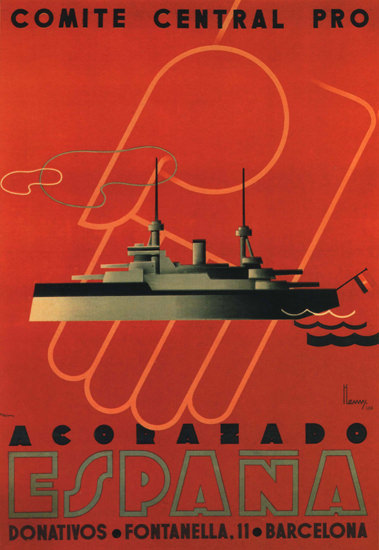 Comite Central Pro Acorazado Espana Barcelona | Vintage War Propaganda Posters 1891-1970