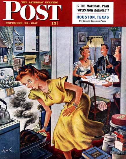 Constantin Alajalov Saturday Evening Post Burnt Turkey 1947_11_29 | The Saturday Evening Post Graphic Art Covers 1931-1969