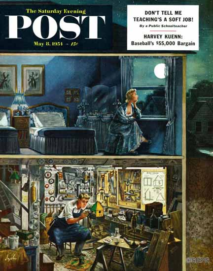 Constantin Alajalov Saturday Evening Post Different Interests 1954_05_08 | The Saturday Evening Post Graphic Art Covers 1931-1969