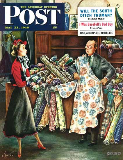 Constantin Alajalov Saturday Evening Post Fabric Store 1948_05_22 | The Saturday Evening Post Graphic Art Covers 1931-1969