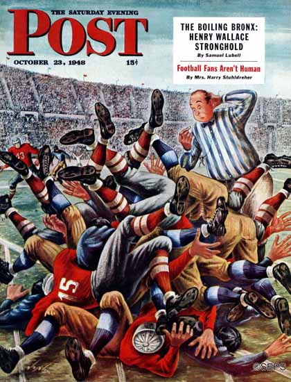 Constantin Alajalov Saturday Evening Post Football Pile-Up 1948_10_23 | The Saturday Evening Post Graphic Art Covers 1931-1969