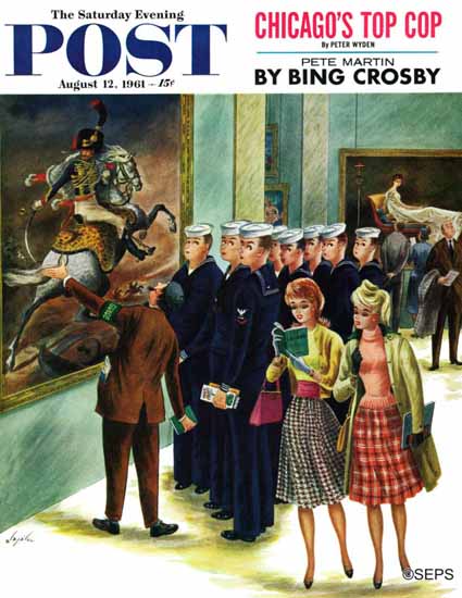 Constantin Alajalov Saturday Evening Post Girl-Watching 1961_08_12 | The Saturday Evening Post Graphic Art Covers 1931-1969