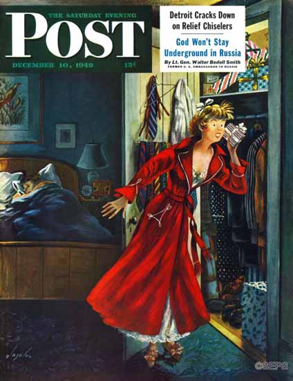 Constantin Alajalov Saturday Evening Post Hidden Gifts 1949_12_10 | The Saturday Evening Post Graphic Art Covers 1931-1969