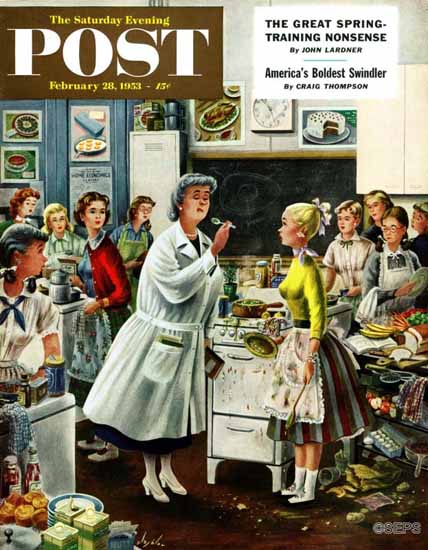 Constantin Alajalov Saturday Evening Post Home Ec 1953_02_28 | The Saturday Evening Post Graphic Art Covers 1931-1969