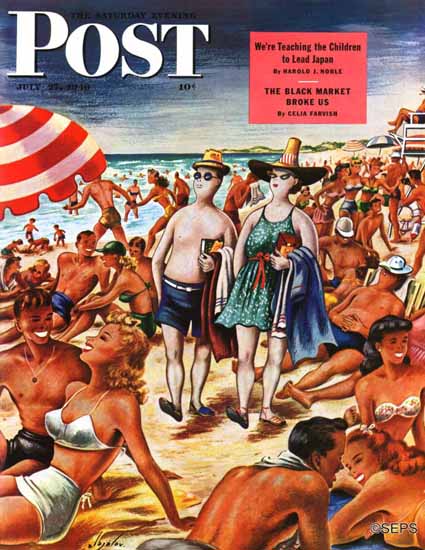 Constantin Alajalov Saturday Evening Post Palefaces at Beach 1946_07_27 | The Saturday Evening Post Graphic Art Covers 1931-1969