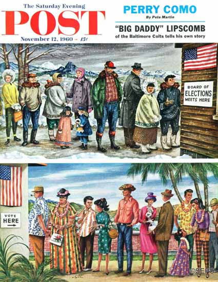 Constantin Alajalov Saturday Evening Post Vote in New States 1960_11_12 | The Saturday Evening Post Graphic Art Covers 1931-1969