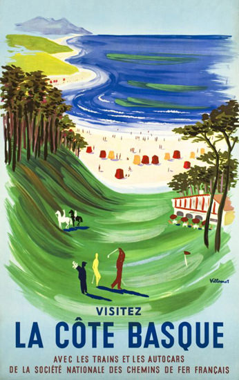 Cote Basque Le Golf 1954 Lido France | Vintage Travel Posters 1891-1970