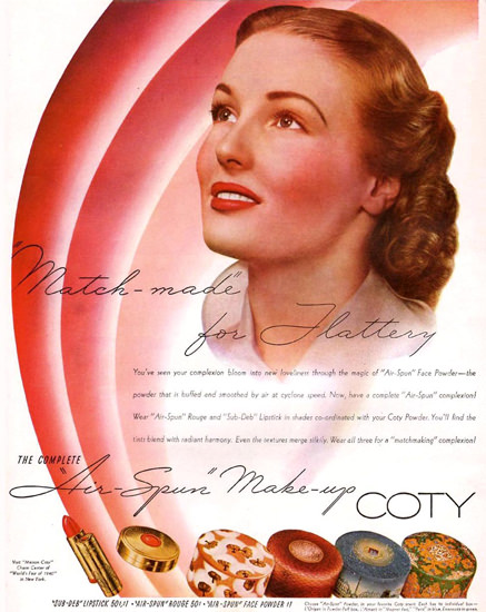 Coty Air-Spun Make-Up 1940 | Sex Appeal Vintage Ads and Covers 1891-1970