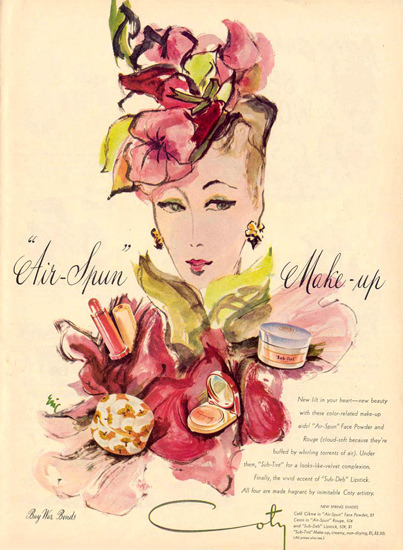 Coty Air-Spun Make-Up 1944 | Sex Appeal Vintage Ads and Covers 1891-1970