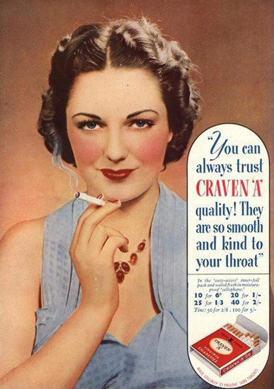 Craven A Virginia Cigarettes Kind To Your Throat | Sex Appeal Vintage Ads and Covers 1891-1970