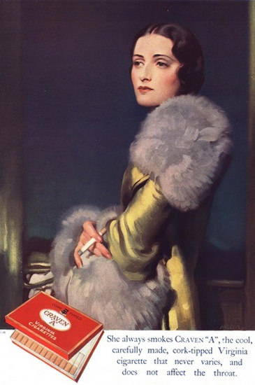 Craven A Virginia Cigarettes Lady In Fur | Sex Appeal Vintage Ads and Covers 1891-1970