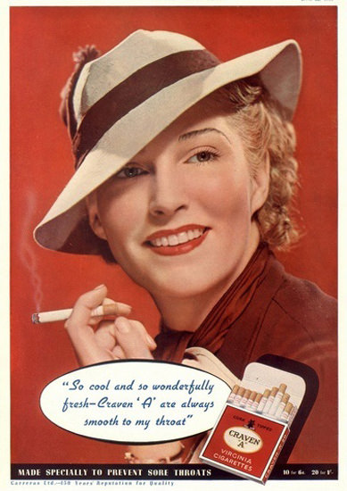 Craven A Virginia Cigarettes So Cool Lady | Sex Appeal Vintage Ads and Covers 1891-1970