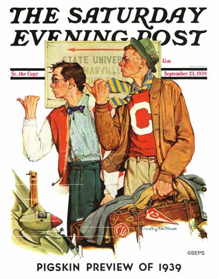 Crosby DeMoss Saturday Evening Post Hitchhiking to State U 1939_09_23 | The Saturday Evening Post Graphic Art Covers 1931-1969