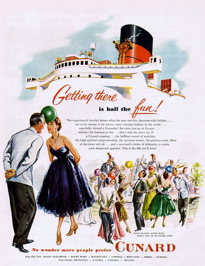 Cunard From New York Getting There Is The Fun | Vintage Travel Posters 1891-1970