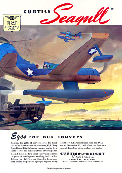 Curtiss Wright Eyes For Our Convoys | Vintage War Propaganda Posters 1891-1970