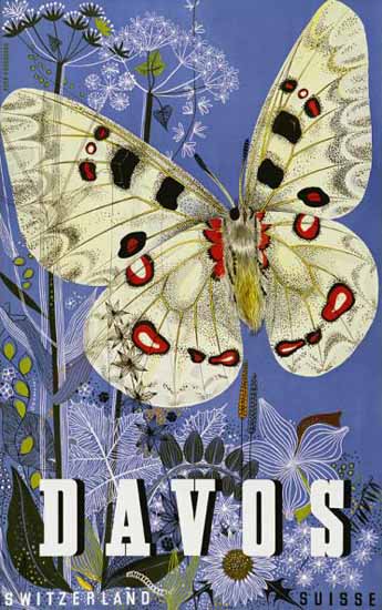 Davos Butterfly Switzerland Suisse 1948 | Vintage Travel Posters 1891-1970