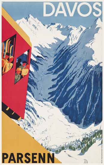 Davos Parsenn Bahn Switzerland 1934 | Vintage Travel Posters 1891-1970