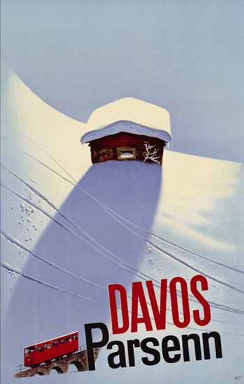 Davos Parsenn Skiing Switzerland 1942 | Vintage Travel Posters 1891-1970