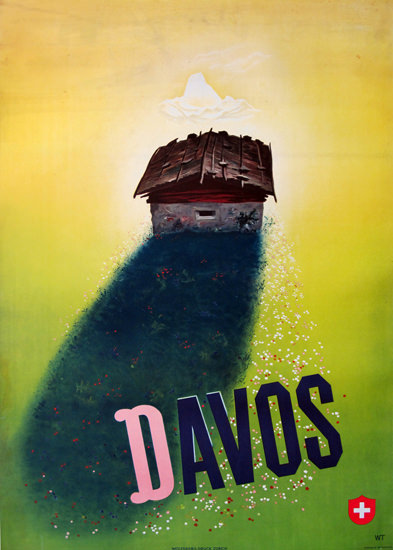 Davos Switzerland Alpine Cabin Chalet 1950 | Vintage Travel Posters 1891-1970