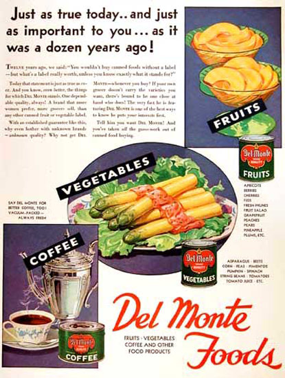 Del Monte Foods 1931 Fruits Vegetables Coffee Ladies Home Journal | Vintage Ad and Cover Art 1891-1970