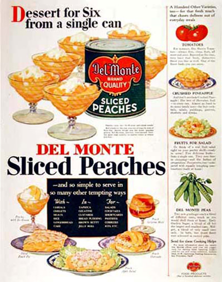 Del Monte Sliced Peaches 1929 | Vintage Ad and Cover Art 1891-1970