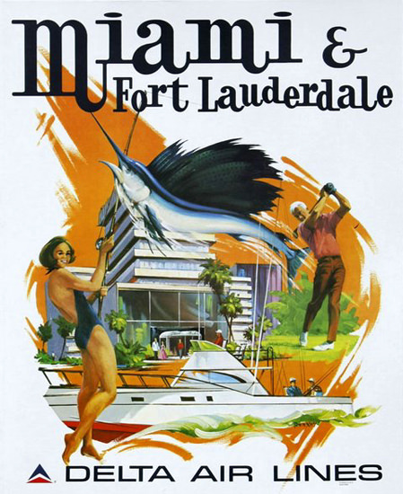 Delta Air Lines Miami Fort Lauderdale | Vintage Travel Posters 1891-1970