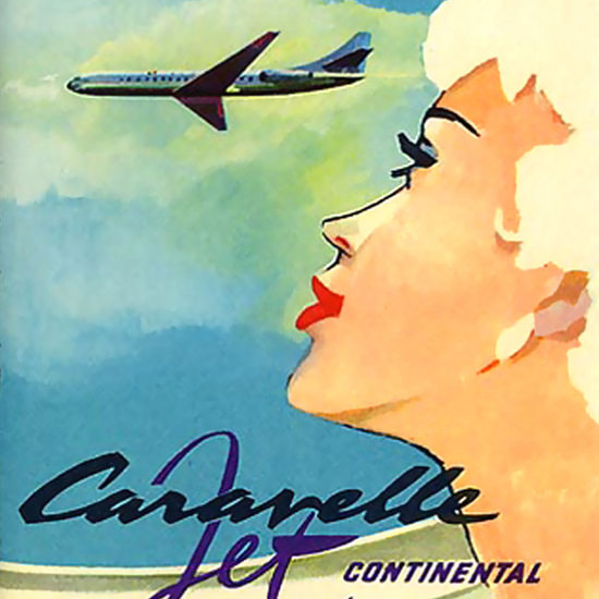 Detail Of Air Sabena Girl Caravelle Jet Continental Belgium | Best of Vintage Ad Art 1891-1970