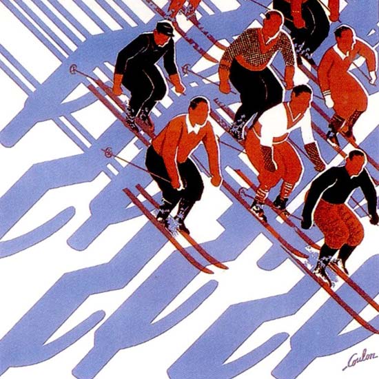 Detail Of Alps Et Jura Sports D Hiver 1933 Skiers Coulon | Best of Vintage Ad Art 1891-1970