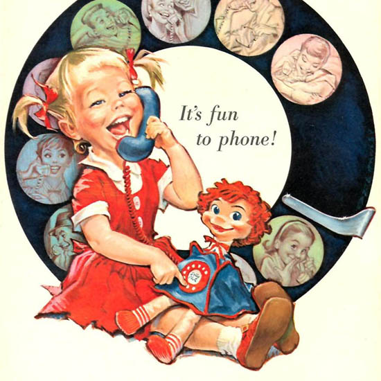 Detail Of Bell Telephone Fun To Phone Girl 1958 Dial Plate | Best of Vintage Ad Art 1891-1970