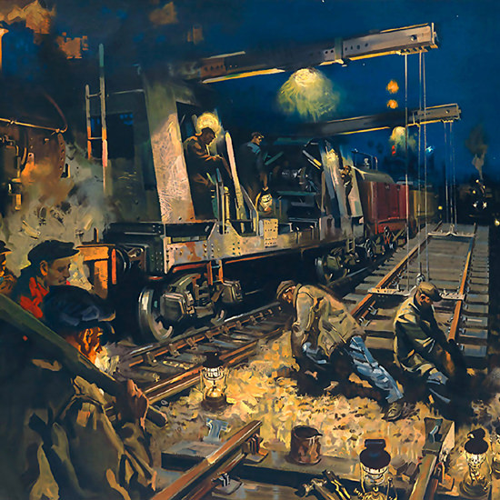 Detail Of British Railways Track Laying By Night | Mad Men Art ...