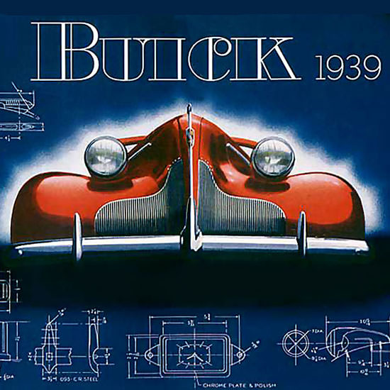 Detail Of Buick 1939 Automobile Drafting Borad Red Wide | Best of Vintage Ad Art 1891-1970