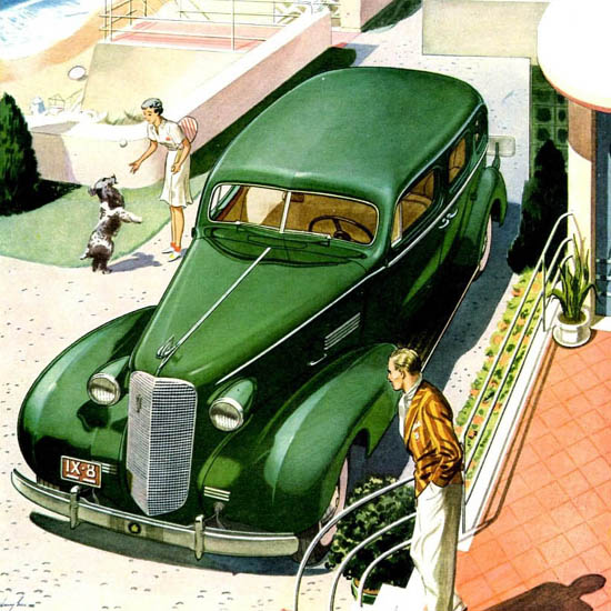 Detail Of Cadillac Fleetwood Series 70 Touring 1937 Green | Best of 1930s Ad and Cover Art