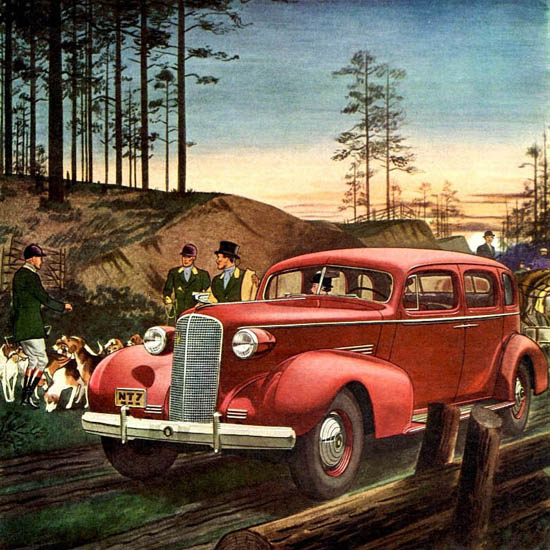 Detail Of Cadillac Fleetwood Series 70 Touring 1937 Red | Best of Vintage Ad Art 1891-1970