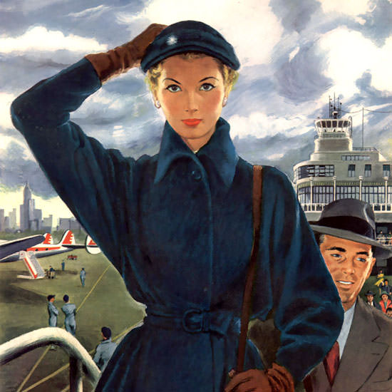 Detail Of Capital Airlines Boarding People On The Way Up | Best of Vintage Ad Art 1891-1970