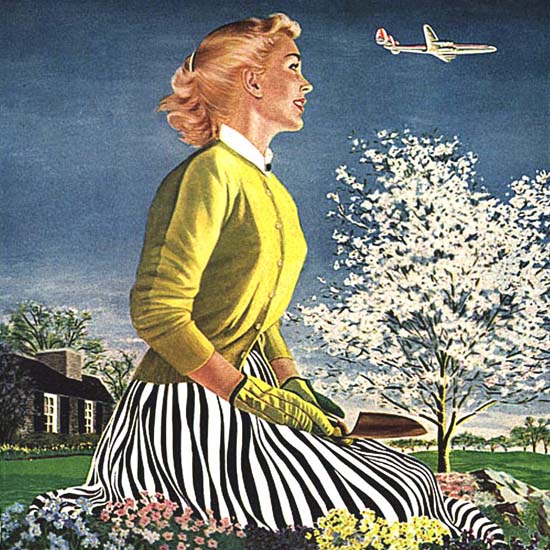 Detail Of Capital Airlines Waiting Wife Set The Table | Best of Vintage Ad Art 1891-1970