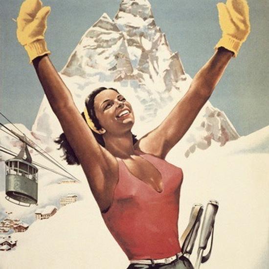 Detail Of Cervinia Breuil Vale D Aosta Italy Skiing Girl | Best of Vintage Ad Art 1891-1970