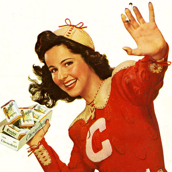 Detail Of Chesterfield Cigarettes Angela Cummins 1940 | Best of 1940s Ad and Cover Art