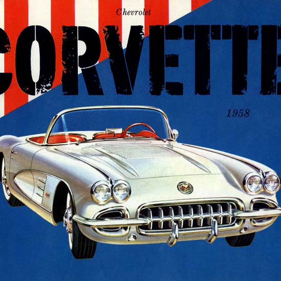 Detail Of Chevrolet Corvette 1958 Silver Red Blue | Best of Vintage Ad Art 1891-1970