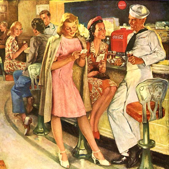 Detail Of Coca-Cola Flirt In The Bar So Glad To See You | Best of Vintage Ad Art 1891-1970